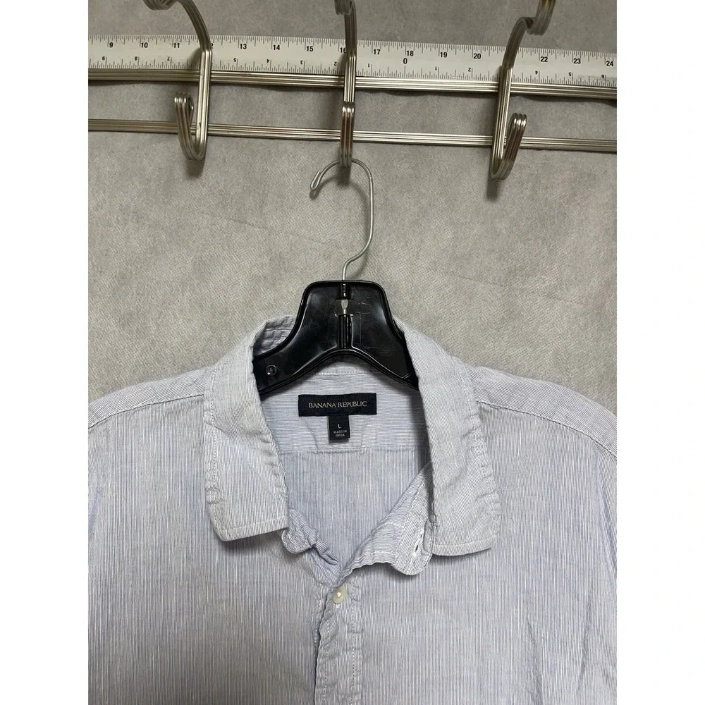 Banana Republic Shirt Men L Blue Linen Cotton Button Up Casual Academia Preppy